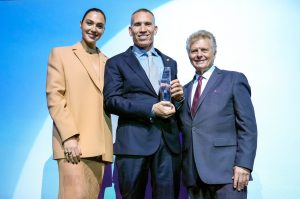 Gal Gadot, from left, Ynon Kreiz and Meir Fenigstein attend The 36th ISRAEL FILM FESTIVAL in Los Angeles Gala Opening Night and Premiere Screening at Saban Theater, on Wednesday, Nov 13th, 2024 in Los Angeles.